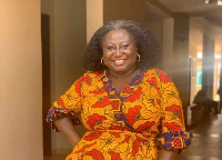 The late Frances Awua-Kyerematen at the walkway of the Research Building at Ashesi University