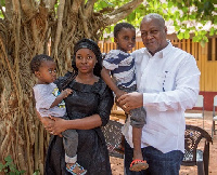 widow, Barbara Mahama and her two sons, Jaden and Jerry with former president