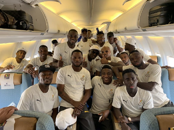 Black Stars players in a Plane to Egypt