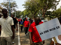 The demonstrators were led by Bernard Mornarh, National Chairman of PNC