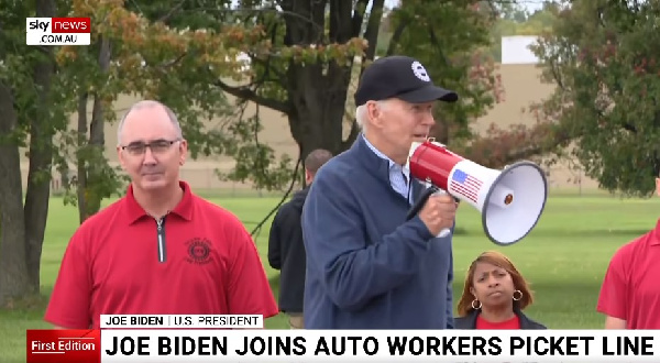 Joe Biden speaks at the picket