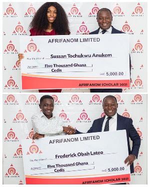 Nana Osei Afrifa (right) - CEO, Afrifanom Limited presenting the prizes to the award winners