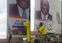 The angry NDC supporters supervised the removal of the poster of President Akufo-Addo