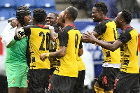 Black Stars players celebrating penalty shootouts win over Chile in Kirin Cup