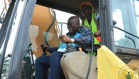 President Akufo-Addo cutting the sod for the construction