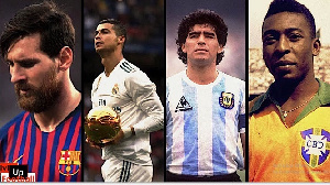 L-R: Lionel Messi, Cristiano Ronaldo, Maradona and Pele