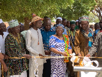 On behalf of GNPC, Municipal Chief Executive, Hajia Hawa Ninchema commissioned the boreholes