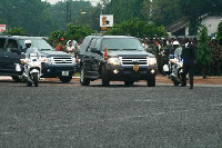 The 7 vehicles include a leading police vehicle, security detail, Protocol, the media team