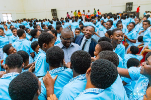 Francis Asenso-Boakye mobbed by some of the girls at Kumasi Girls SHS