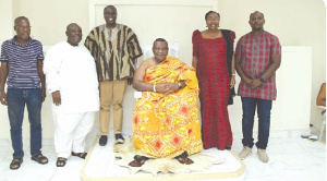 Nii Ayi Bonte II(seated), the Gbese Mantse at a meeting in the palace with Commission