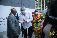 JJ Rawlings with President Akufo-Addo at the commissioning of the headquarters of AfCFTA