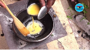 Ama Mintah fries eggs, prepares stews, banku and other local dishes in earthen pots