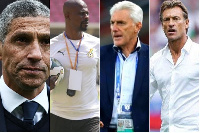 L-R Chris Hughton, George Boateng, Hugo Broos, Harve Renard