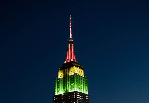 Apex Of Empire State Building Lighted With Ghana Colours