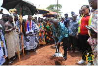 President Akufo-Addo cutting the sod for the construction of roads in Juaboso