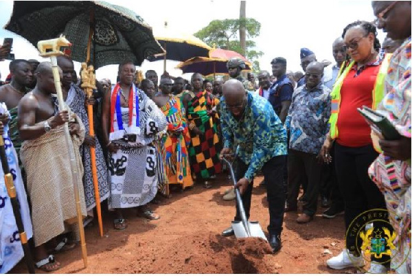 President Akufo-Addo cutting the sod for the construction of roads in Juaboso