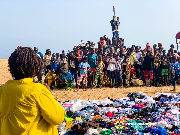 Dzifa Gomashie addresses some of the children in one of the communities