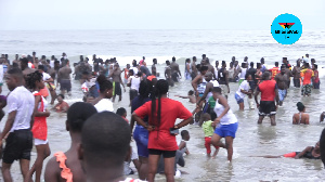 Revellers having fun at the Labadi beach