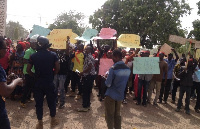 Demonstrators against DKM on the streets of Bolga in the Upper East region.