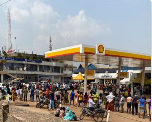 A photo of some Ghanaians in a queue at Madina