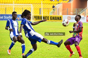 Hearts of Oak's William Denkyi in action against Olympics