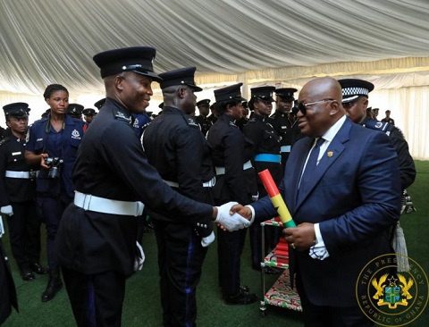 President Akufo-Addo with some police personnel at the Ghana Police Academy