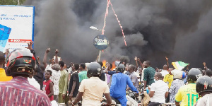 Supporters of the coup set fire to the ruling party HQ