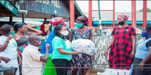 Nana Afia Prempeh donating some items to a community