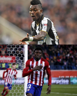 Christian Atsu,Newcastle United winger (T) and Thomas Partey, Atletico Madrid midfielder  (B)