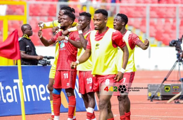 Asante Kotoko players celebrating a goal