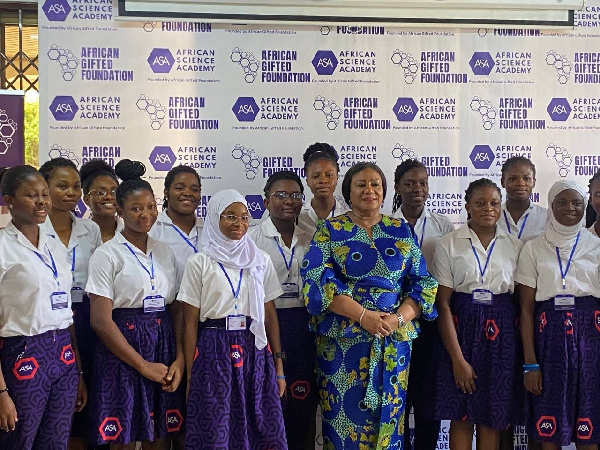 Rebecca Akufo-Addo with some of the STEM girls from ASA