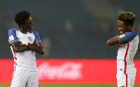 Tim Weah of United States of America celebrates scoring his team 5th goal