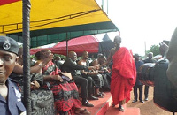 Asiedu Nketia shakes hands with President Nana Akufo-Addo at the funeral ground