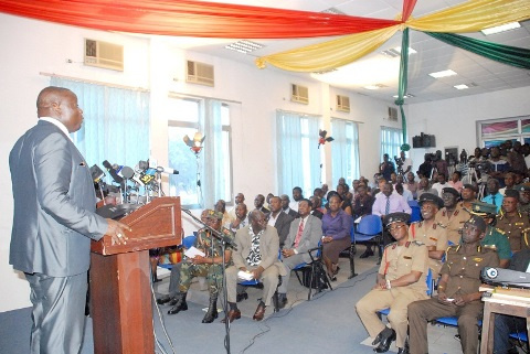 Mr Mark Woyongo, Minister of Interior addressing the media