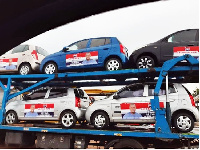 The branded vehicles that was to be gifted to the NPP Ejumako zones by Mr Debrah Odoom