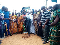 Honourable Kwaku Kwarteng and Elijah Adansi-Bonah cutting the sod for the commencement