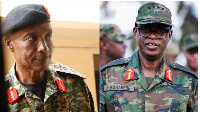 Uganda's former police chief Kale Kayihura (L) and Rwandan army chief James Kabarebe.