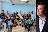 Employees of the Africa office in Accra and Elon Musk