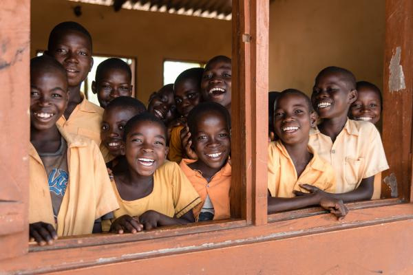 A photo of school children