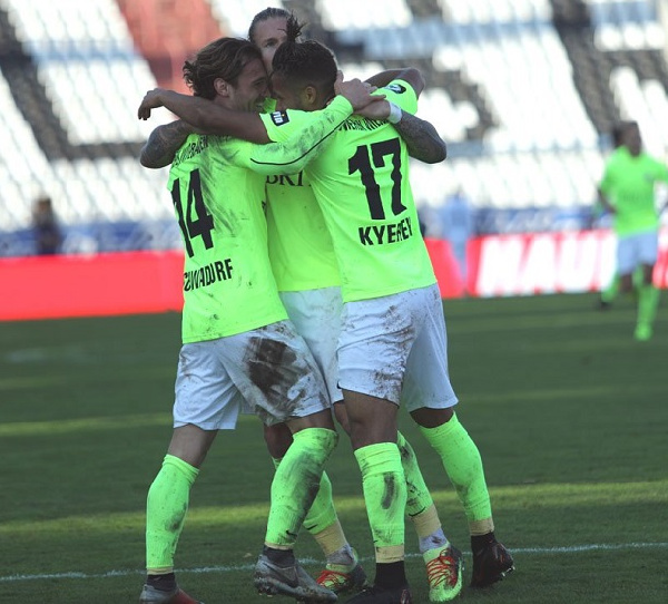 Daniel Kyere is joined by his mates to celebrate the goal