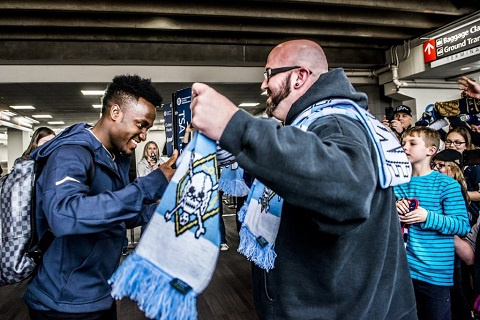 David Accam arrived at the Philadelphia International Airport earlier today