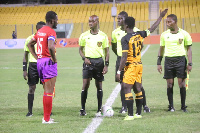 Hearts of Oak's defender, Mohammed Alhassan(L) going for the toss