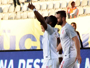 Otoo celebrates his second goal against Kardemir Karabukspor