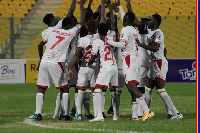 Accra Hearts of Oak SC squad celebrate a goal