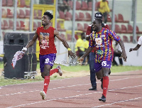 Hearts of Oak forward, Daniel Afriyie celebrating his goal with Dennis Korsah