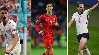 Left to right: Schick, Ronaldo and Kane be di contenders for Euro 2020 golden boot