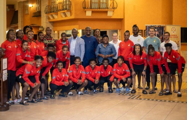 Black Queens with GFA president and Sports Minister