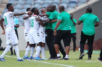 Black Stars celebrate a goal at the Cape Coast stadium | File photo