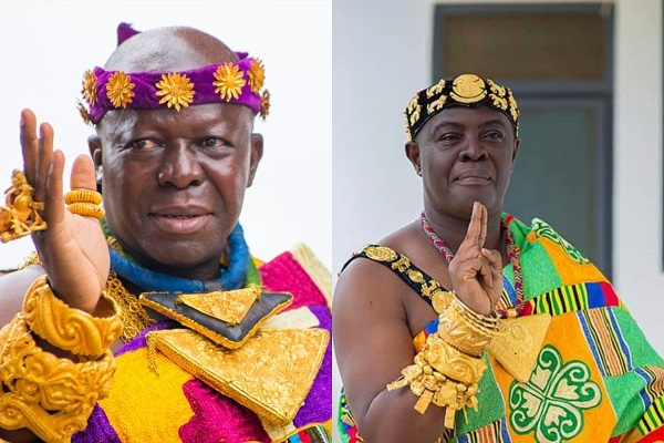 Dormaahene Oseadeyo Agyeman Badu II (right) and  Asantehene Otumfuo Osei Tutu II