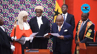 Speaker Mike Oquaye was sworn in by the Chief Justice, Gloria Akuffo on Sunday in parliament